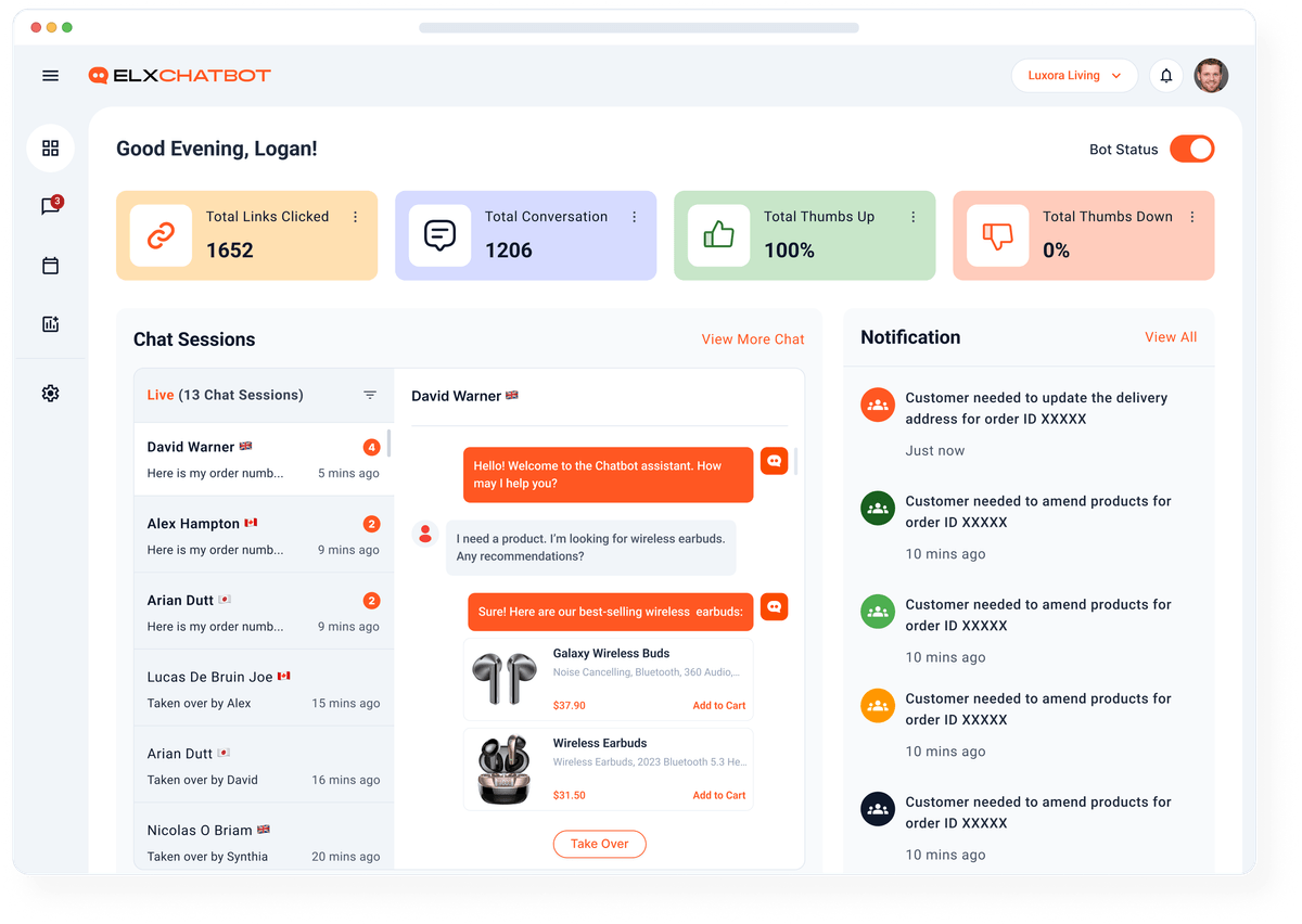 Elx Chatbot- Preview Dashboard