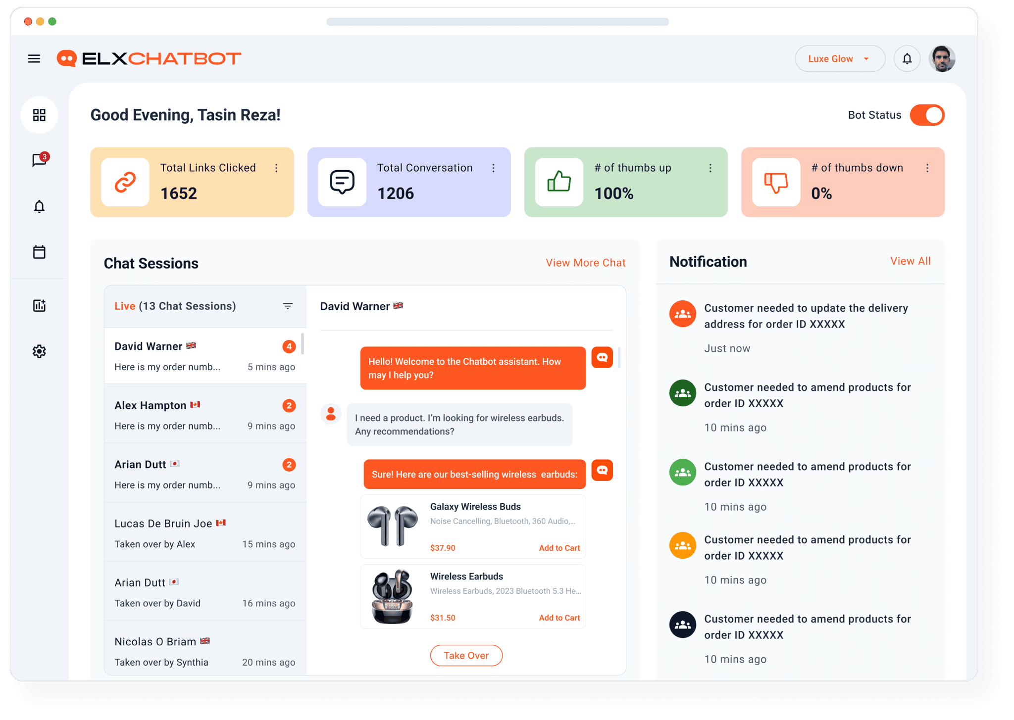 Elx Chatbot- Preview Dashboard