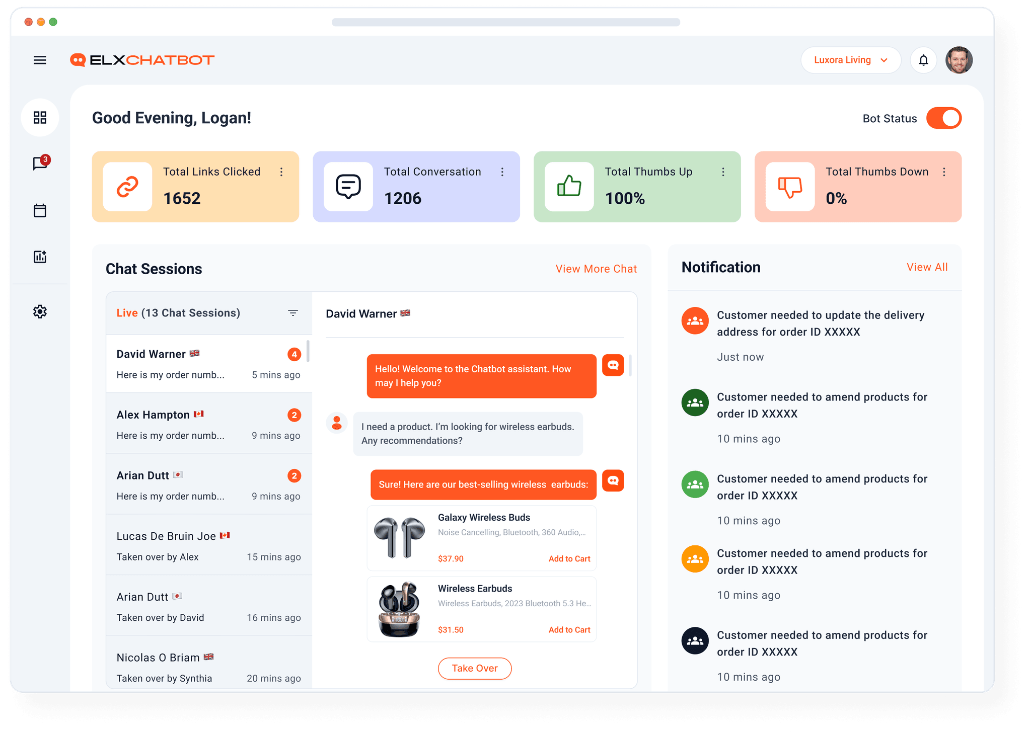 Elx Chatbot- Preview Dashboard